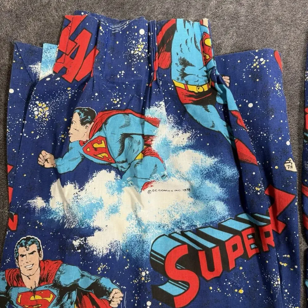 Superman Curtains Pair Vintage DC Comics Lined Navy Red 54x68 Each